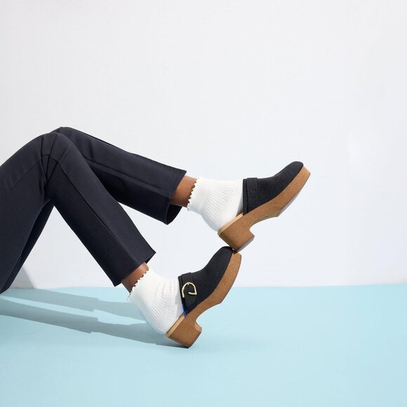 NWoB Rothy's The Classic Clogs Comfort Slid-On 2.5" Cork Heel Black Knit - Picture 2 of 9